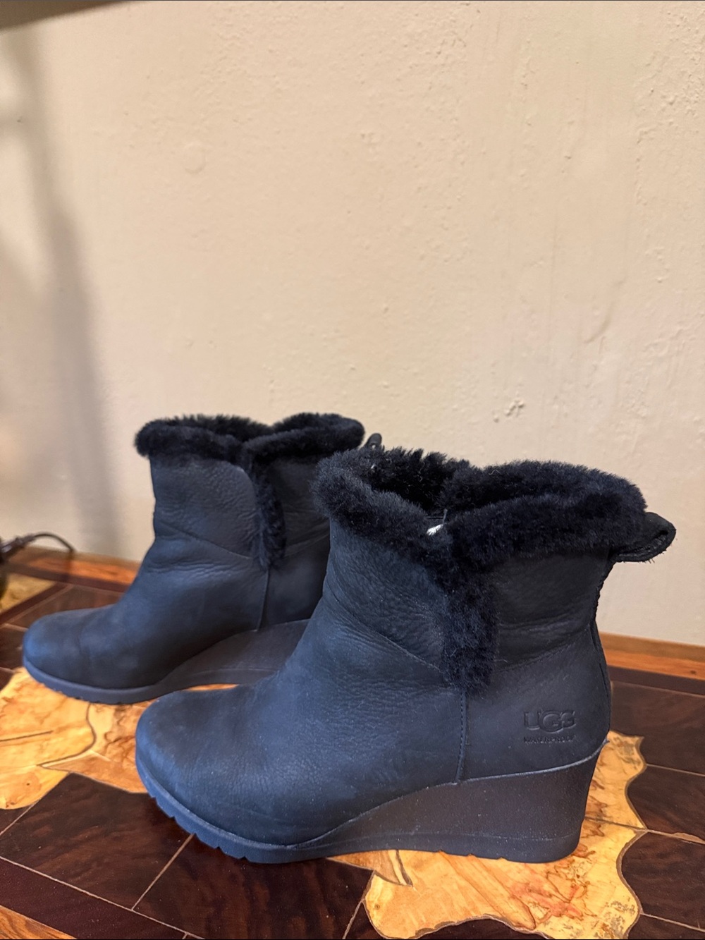 UGG Black Wedge Shearling Booties